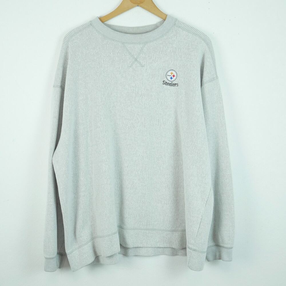 Vintage Y2K Steelers Sweatshirt Embroidered Logo Ribbed Crewneck NFL Pullover - Picture 1 of 10